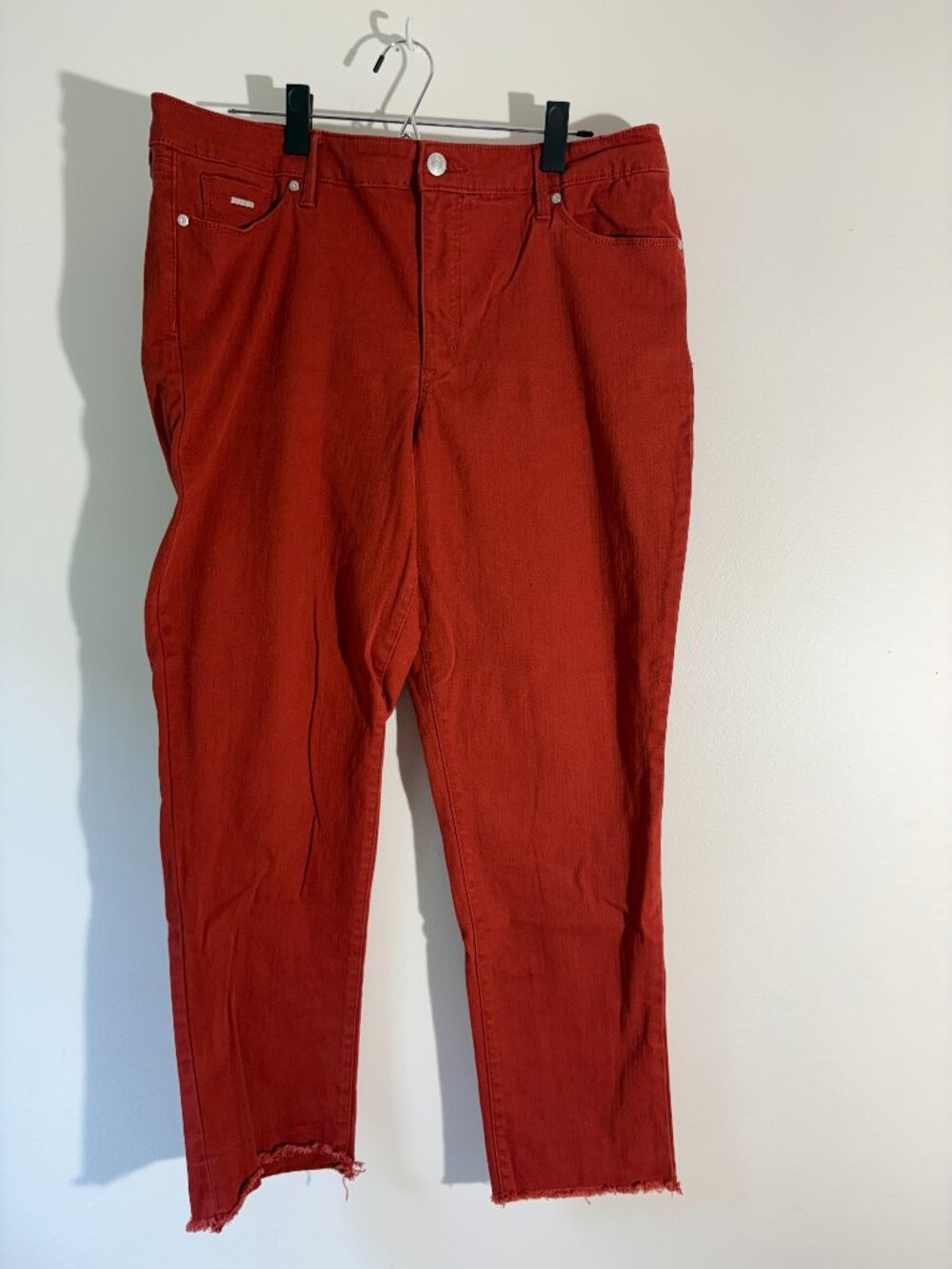 Nine West Gramercy Crop Jeans Womens 16 Rust Burnt Orange Raw Hem Stretch Slim